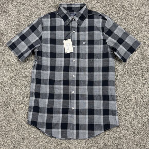 Chaps White Black Plaid Short Sleeve Button Front Down Shirt Size S - Picture 1 of 5